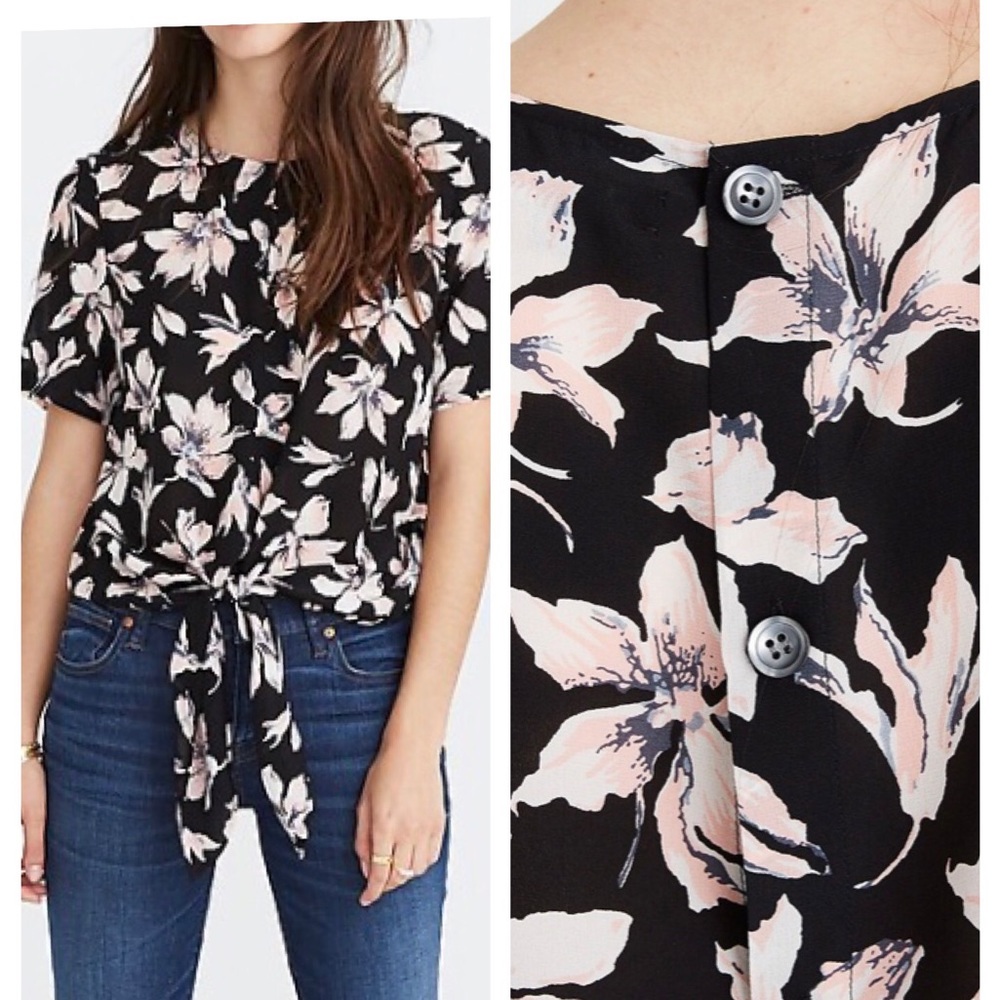 Madewell Silk Button-Back Tie Top